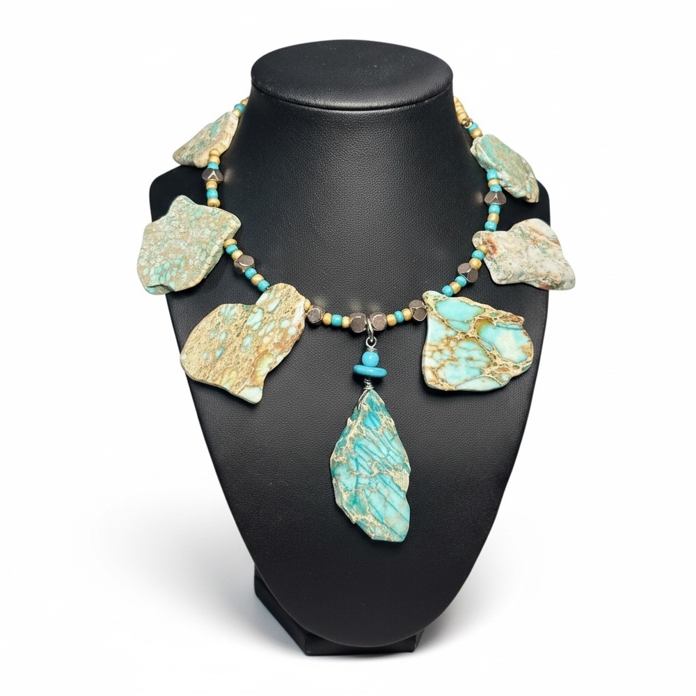 Handcrafted Beaded Jasper Choker Statement Necklace - Picture 2 of 3